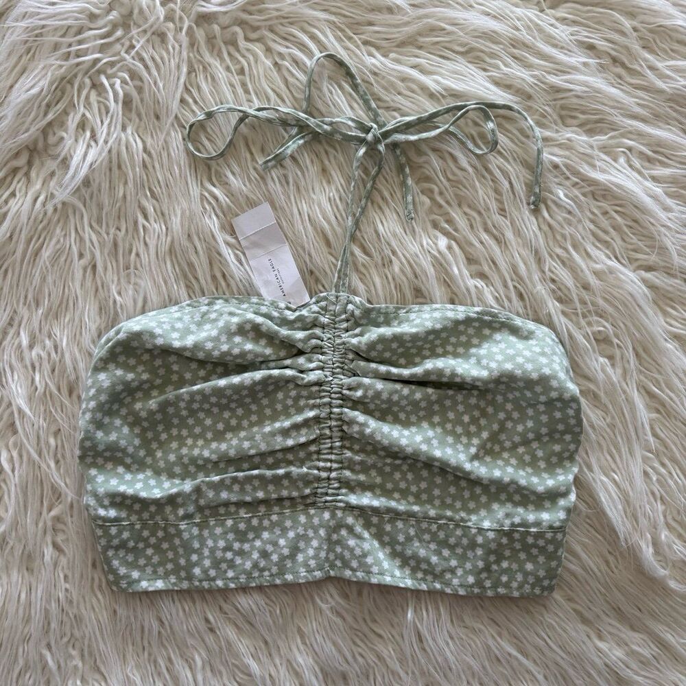 American Eagle Floral Crop Top Green White Size Small